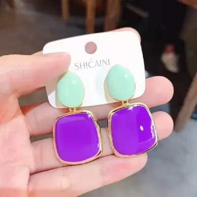 Multicolor Square Dangle Stud Earrings